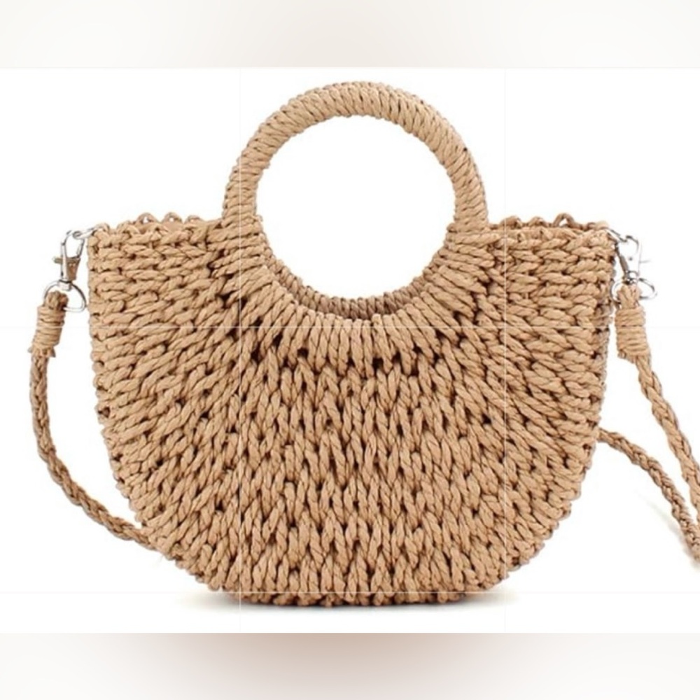 Rattan Mini Semi-Circle Crossbody/Shoulder Bag